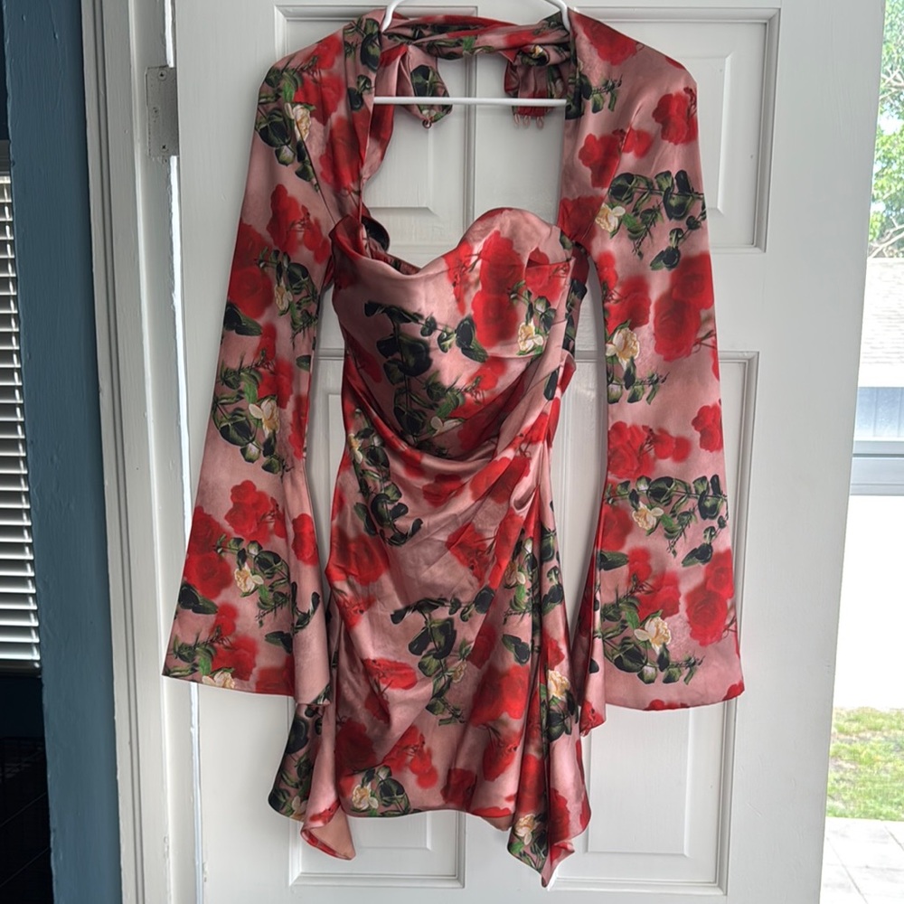 House of CB Red and Pink Floral Mini Dress